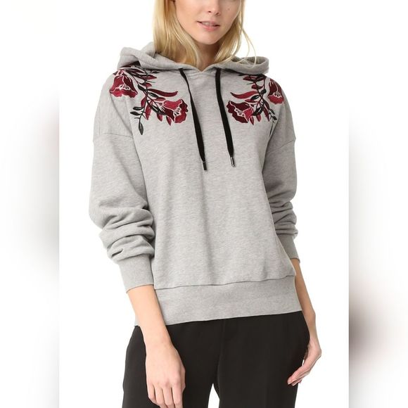 cinq a sept Sweaters - Cinq a Sept Floral Embroidered Pullover Women's Gray Cotton Hoodie Size Small